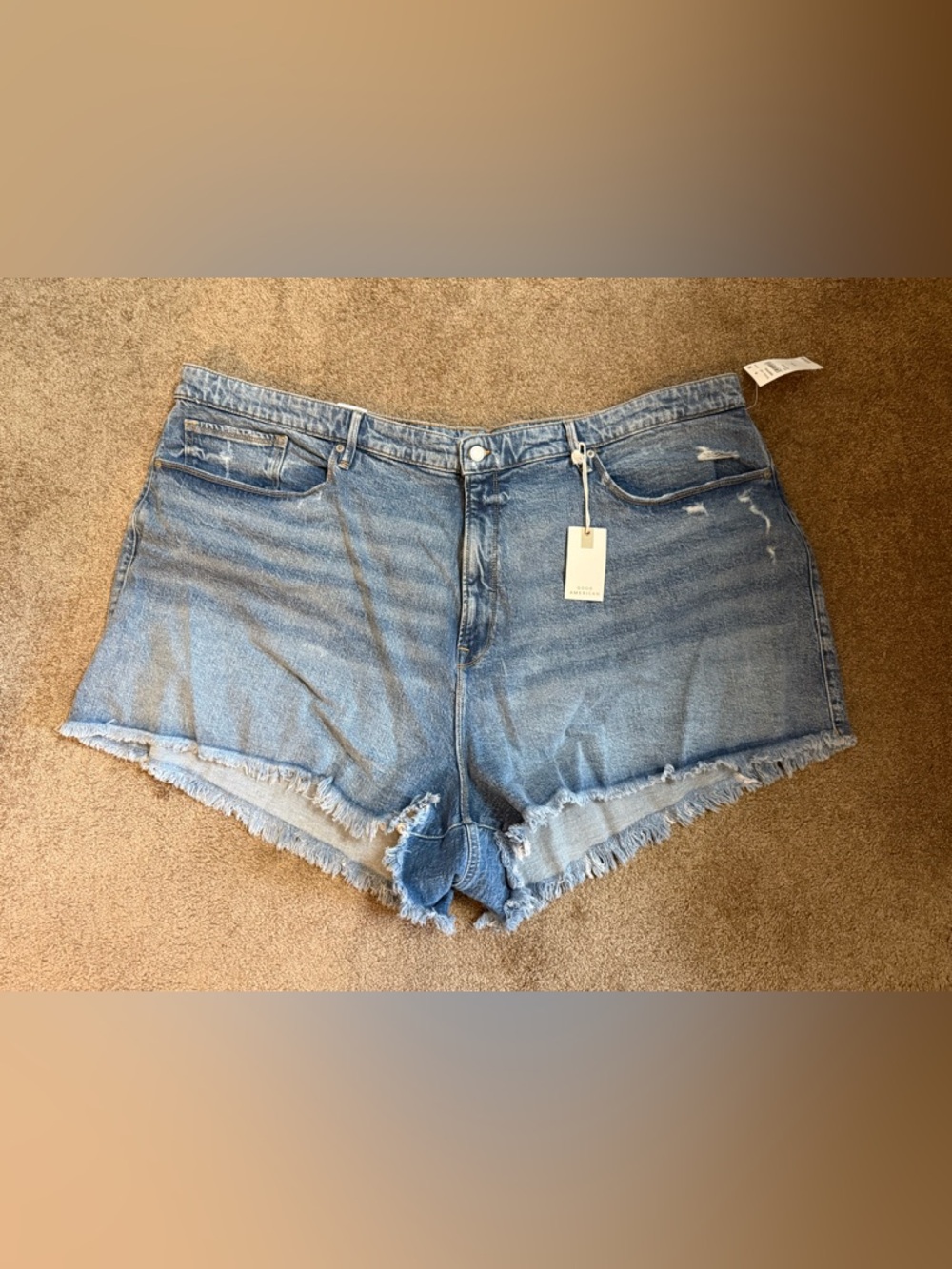 Good American Good 90's Denim Blue Jean Shorts Frayed Hem MSRP $129 Size 28